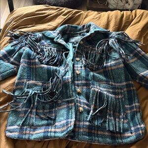 Blank NYC Plaid Jacket with Fringe